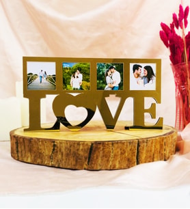 Kişiye Özel Fotoğraflı Gold Love Çerçeve