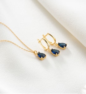 925 Ayar Gümüş Damla Model Kolye Küpe Seti (Gold)
