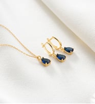 925 Ayar Gümüş Damla Model Kolye Küpe Seti (Gold)