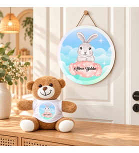 Kişiye Özel Bebek Kapı Süsü (Peluş Ayıcık Hediyeli) – Baby Shower / Hastane Odası