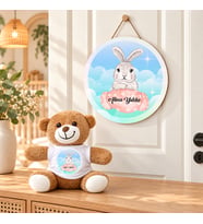 Kişiye Özel Bebek Kapı Süsü (Peluş Ayıcık Hediyeli) – Baby Shower / Hastane Odası