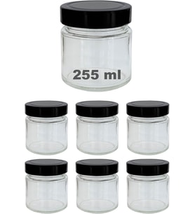 255 ml Kavanoz Metal Derin Kapaklı 255 Cc Şeffaf Reçel, Marmelat Cam Kavanoz Deep 6 Adet (Siyah Kapak)