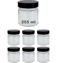 255 ml Kavanoz Metal Derin Kapaklı 255 Cc Şeffaf Reçel, Marmelat Cam Kavanoz Deep 6 Adet (Siyah Kapak)