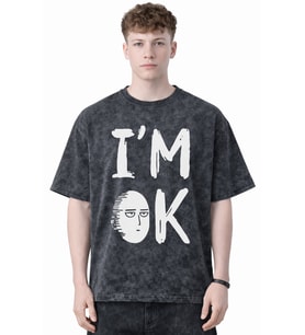 Im Ok One Punch Man Anime Baskılı Unisex Oversize Eskitme Yıkamalı Tişört