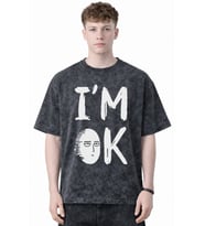 Im Ok One Punch Man Anime Baskılı Unisex Oversize Eskitme Yıkamalı Tişört
