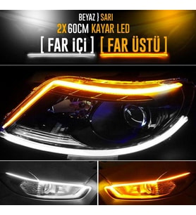 Far Içi Far Üstü Selamlamalı Sinyalli Beyaz - Turuncu Kayar Led 2'li Set 60 Cm