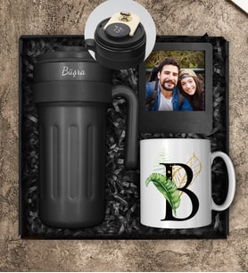 Kişiye Özel Çelik 700 ML Dereceli Termos & Kişiye Özel Kupa & Çerçeve Hediye Seti