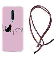 Oppo Reno 2Z 4 Lite 4 Pro 5 6 7 A31 Kılıf Boyun Asklı Rasta Silikon Pink Cat Heart 1303