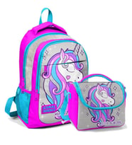 Coral High Okul Sırt Çantası ve Beslenme Çantası Kız Çocuk Gri Unicorn