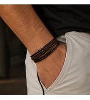 Örgü ve Çoklu Deri Tasarımlı Erkek Bilekliği Bohem, Vintage ve Otantik Stil