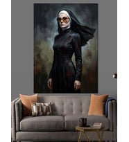 Gotik Tarzda Modern Rahibe Portresi Dekoratif Kanvas - Mdf Ahşap Tablo
