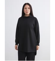LCW EVERYDAY Siyah Dik Yaka Oversize Kadın Sweatshirt Tunik