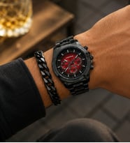 Spor Siyah Erkek Kol Saati Ve Siyah Küba Zincir Bileklik Seti