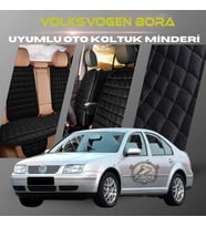 Volksvogen Bora Siyah Renk Tay Tüyü Cepli & Terletmez Sırtlı Oto Koltuk Minder Seti - Koltuk Koruma Kılıfı (ÖN & ARKA TAM SET)