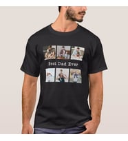 Kişiye Özel 6 Fotoğraflı Unisex Erkek Bayan Çocuk Best Dad Ever Tişört (Siyah)