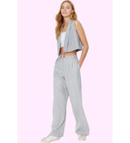 Kadın Yüksek Bel Geniş Paça Straight Pantolon Düz Desen Astarsız Yaz Aylarının Vazgeçilmezi (Gri)