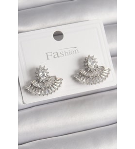 Pirinç Gümüş Renk Zirkon Taşlı Yelpaze Model Kadın Küpe 5886 - HEP-1671-7739