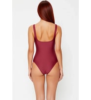 Kadın Mayo Kare Yaka Kolsuz Örme Kumaş Toparlayıcı Hipster Kesim Düz Desen Balensiz Kaplı Yazlık