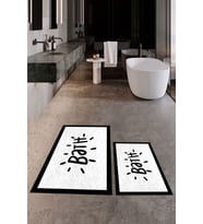 EVDEYA Baskılı Yıkanabilir Çerçeveli Bath Yazılı İkili Banyo Halısı Paspas Klozet Takımı, KLOZET-10-BEYAZ, (Beyaz)