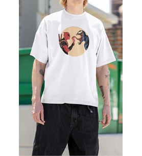 Deadpool x Venom Baskılı Unisex Tişört, Oversize Marvel Film Karakter Tişört