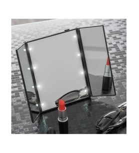 Monozone Katlanabilir 8LED’li  Makyaj Aynası Taşınabilir Seyahat Aynası 3 Taraflı MasaÜstü 25-15cm