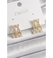 Pirinç Gold Renk Zirkon Taşlı X Model Sallantı Detay Kadın Küpe 5886