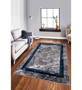 Lacivert Çerçeveli Kaymaz Tabanlı Dekoratif Halı RV106 - 100 x 160 cm