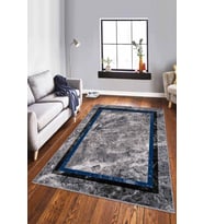 Lacivert Çerçeveli Kaymaz Tabanlı Dekoratif Halı RV106 - 100 x 160 cm