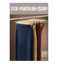 Mey İthalat® 8 Adet Ahşap Pantolon Etek Askısı - Ayarlanabilir Gümüş Mandallı 36cm Organizer Set 719