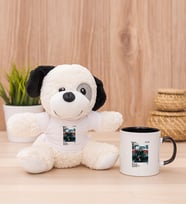 Kişiye Özel İnstagram Tasarım Fotoğraflı Peluş Köpek ve Siyah Kupa
