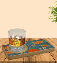 BK Gift Kişiye Özel Portakal Tasarımlı Doğal Ahşap Tabaklı Viski Bardağı Sunum Seti Model 1