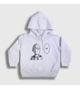 Presmono Unisex Çocuk Beyaz Ok Anime One Punch Man Kapüşonlu Sweatshirt 240659tt