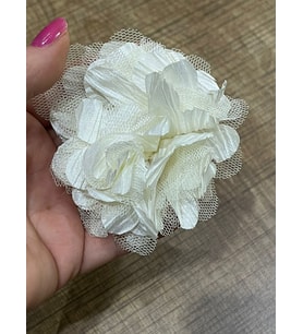 10X10 CM TÜLLÜ KABARTMA TASARIM ÇİÇEK BROŞ YAKA İĞNESİ TÜRBAN İĞNESİ (Ekru)
