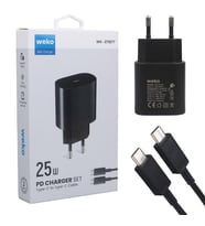 Note10 Siyah 25 Watt Şarj Başlık Adaptörü + Type-C To Type-C Kablo (4767)