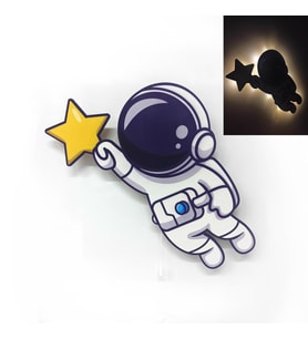 CajuArt Yıldız Astronot Ahşap Işıklı Çocuk Odası Duvar Tablosu (Karışık)