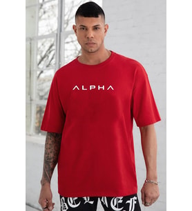 Unisex Alpha Baskılı T-shirt (Kırmızı)