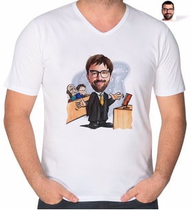 BK Gift Kişiye Özel Erkek Avukat Karikatürlü V Yaka Tişört-3 (Beyaz)