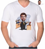 BK Gift Kişiye Özel Erkek Avukat Karikatürlü V Yaka Tişört-3 (Beyaz)