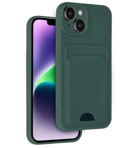 Newface Apple iPhone 14 Kılıf Kelvin Kartvizitli Silikon - Koyu Yeşil