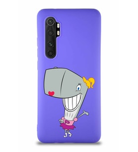 Xiaomi Mi Note 10 Lite Soft Premier Kapak Pearl Yengeç Tasarımlı Silikon Kılıf - Mor (Şeffaf)