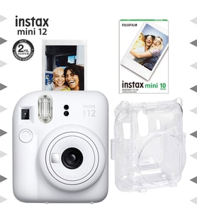 Instax mini 12 Beyaz Fotoğraf Makinesi-10'lu Film ve Şeffaf Kılıf Seti