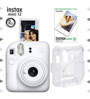 Instax mini 12 Beyaz Fotoğraf Makinesi-10'lu Film ve Şeffaf Kılıf Seti