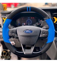 Ford Custom Dikme Direksiyon Kılıfı Delikli Deri Parlak Siyah Mavi Detay Çift Yüzük ve Dikiş 2020-2026