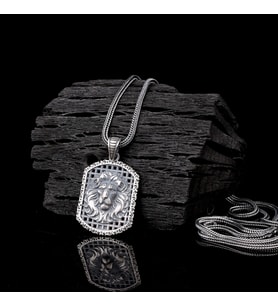 925 Ayar Gümüş Aslan Motifli Unisex Model Kolye (Gri)