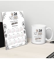 BK Gift Kişiye Özel İsimli Öğretmenler Günü Tasarımlı Kupa Bardak ve Masaüstü 2024 Takvim Hediye Seti - 2, Öğretmene Hediye, Öğretmenler Günü