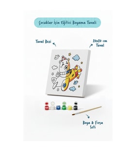 Uçak Pilotu Ayıcık Boyama Tuvali – Şövalesiz Boya Seti 20x20
