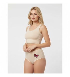 Kadın Pamuklu Yüksek Bel Kelebek Figürlü Ten Renk String Külot BB2211