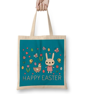 Happy Easter 01 Bez Çanta Uzun Saplı