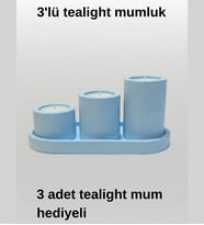 3'lü tealight set sütun mumluk + 3 adet tealight mum hediyeli  tealight mum özelleştirme mevcuttur (renk,koku) (Mavi)