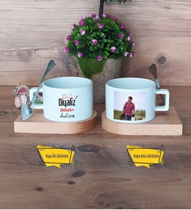 Diyaliz Teknikeri Kupa Bardak Ahşap Altlıklı Kısa Fotoğraflı Diyaliz Teknikerine Hediye